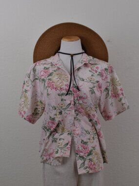 Vintage 80s‎ Pink Floral Blouse | size M